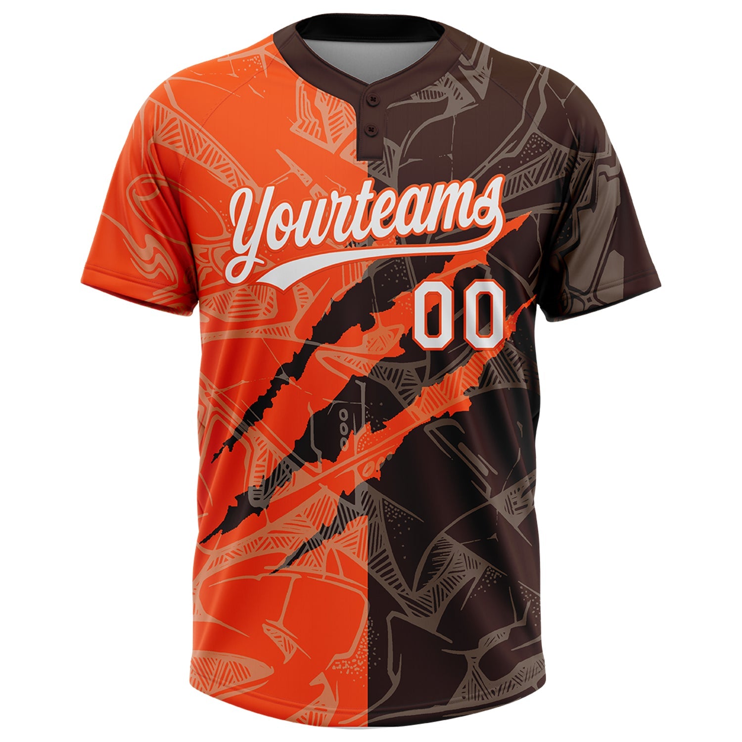 Custom Graffiti Pattern White Brown-Orange 3D Scratch Two-Button Unisex Softball Jersey