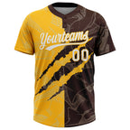 Custom Graffiti Pattern White Brown-Gold 3D Scratch Two-Button Unisex Softball Jersey