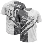 Custom Graffiti Pattern White-Steel Gray 3D Scratch Two-Button Unisex Softball Jersey