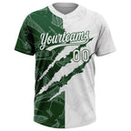 Custom Graffiti Pattern White-Green 3D Scratch Two-Button Unisex Softball Jersey