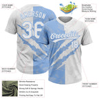Custom Graffiti Pattern White-Light Blue 3D Scratch Two-Button Unisex Softball Jersey
