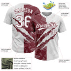 Custom Graffiti Pattern White-Burgundy 3D Scratch Two-Button Unisex Softball Jersey