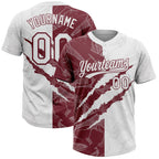Custom Graffiti Pattern White-Burgundy 3D Scratch Two-Button Unisex Softball Jersey