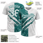 Custom Graffiti Pattern White-Teal 3D Scratch Two-Button Unisex Softball Jersey