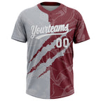 Custom Graffiti Pattern White Burgundy-Gray 3D Scratch Two-Button Unisex Softball Jersey