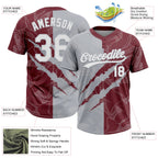 Custom Graffiti Pattern White Burgundy-Gray 3D Scratch Two-Button Unisex Softball Jersey