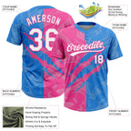 Custom Graffiti Pattern White Electric Blue-Pink 3D Scratch Two-Button Unisex Softball Jersey