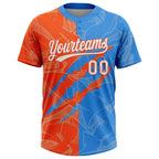 Custom Graffiti Pattern White Electric Blue-Orange 3D Scratch Two-Button Unisex Softball Jersey