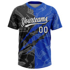 Custom Graffiti Pattern White Thunder Blue-Black 3D Scratch Two-Button Unisex Softball Jersey