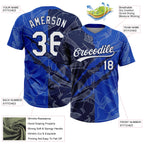 Custom Graffiti Pattern White Thunder Blue-Navy 3D Scratch Two-Button Unisex Softball Jersey