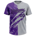 Custom Graffiti Pattern Purple Gray-Black 3D Scratch Two-Button Unisex Softball Jersey