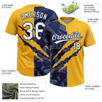 Custom Graffiti Pattern White Gold-Navy 3D Scratch Two-Button Unisex Softball Jersey