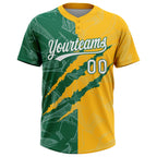 Custom Graffiti Pattern White Gold-Kelly Green 3D Scratch Two-Button Unisex Softball Jersey