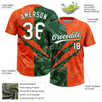 Custom Graffiti Pattern White Orange-Green 3D Scratch Two-Button Unisex Softball Jersey