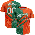 Custom Graffiti Pattern White Orange-Kelly Green 3D Scratch Two-Button Unisex Softball Jersey