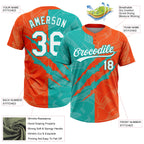 Custom Graffiti Pattern White Orange-Aqua 3D Scratch Two-Button Unisex Softball Jersey