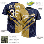 Custom Graffiti Pattern White Navy-Old Gold 3D Scratch Two-Button Unisex Softball Jersey