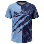Custom Graffiti Pattern Navy-Light Blue 3D Scratch Two-Button Unisex Softball Jersey
