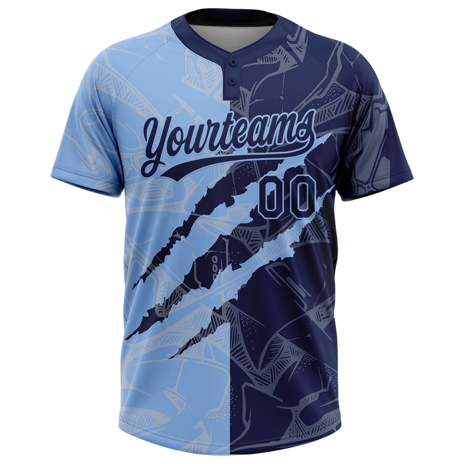 Custom Graffiti Pattern Navy-Light Blue 3D Scratch Two-Button Unisex Softball Jersey
