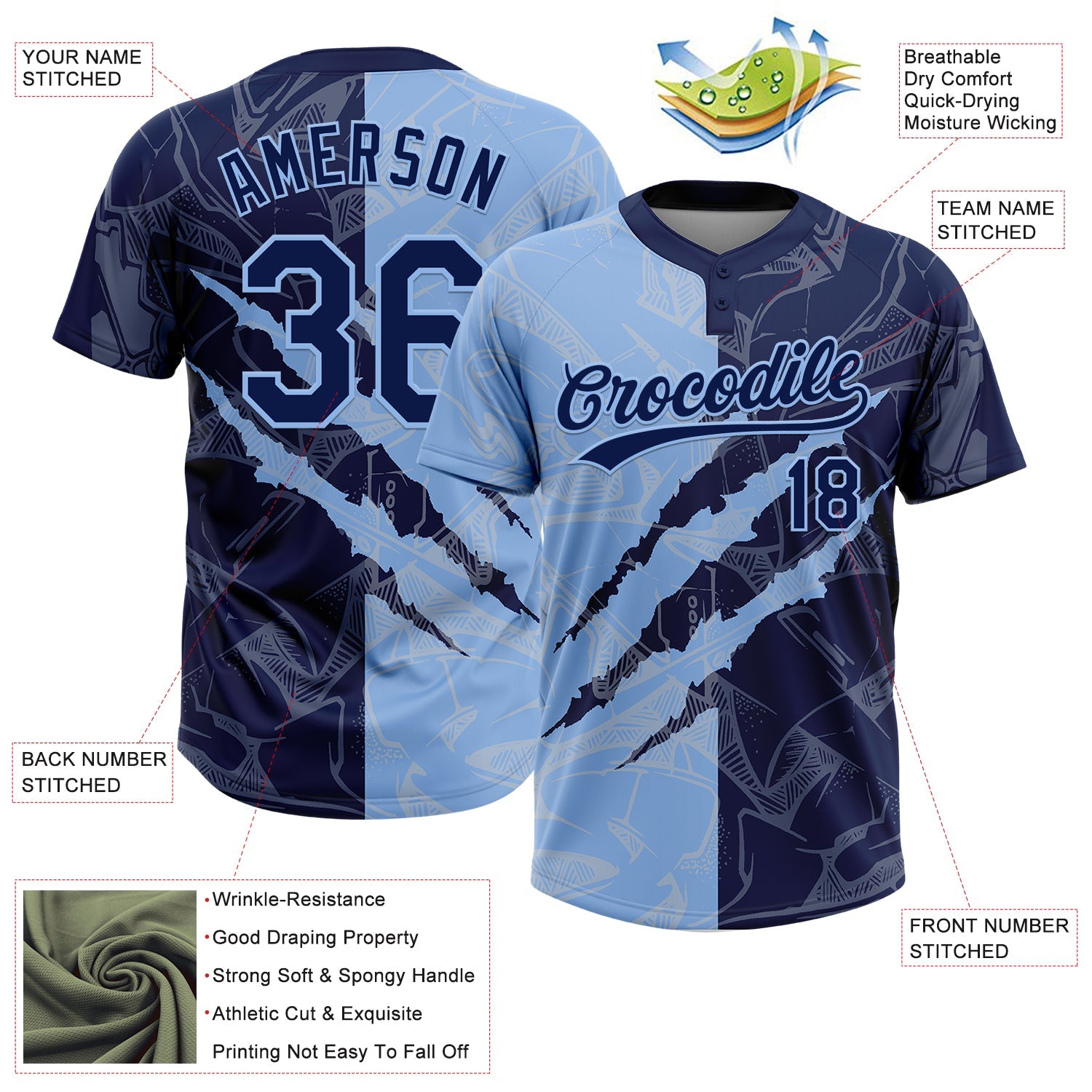 Custom Graffiti Pattern White Navy-Crimson 3D Scratch Two-Button Unisex Softball Jersey