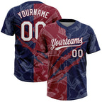 Custom Graffiti Pattern White Navy-Crimson 3D Scratch Two-Button Unisex Softball Jersey