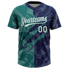 Custom Graffiti Pattern White Navy-Teal 3D Scratch Two-Button Unisex Softball Jersey