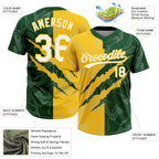 Custom Graffiti Pattern White Green-Yellow 3D Scratch Two-Button Unisex Softball Jersey