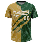 Custom Graffiti Pattern White Green-Old Gold 3D Scratch Two-Button Unisex Softball Jersey