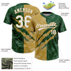 Custom Graffiti Pattern White Green-Old Gold 3D Scratch Two-Button Unisex Softball Jersey