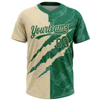 Custom Graffiti Pattern Kelly Green-Cream 3D Scratch Two-Button Unisex Softball Jersey