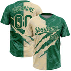 Custom Graffiti Pattern Kelly Green-Cream 3D Scratch Two-Button Unisex Softball Jersey