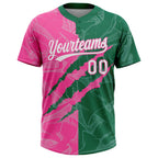 Custom Graffiti Pattern White Kelly Green-Pink 3D Scratch Two-Button Unisex Softball Jersey
