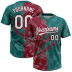 Custom Graffiti Pattern White Teal-Crimson 3D Scratch Two-Button Unisex Softball Jersey