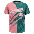 Custom Graffiti Pattern White Teal-Medium Pink 3D Scratch Two-Button Unisex Softball Jersey