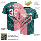 Custom Graffiti Pattern White Teal-Medium Pink 3D Scratch Two-Button Unisex Softball Jersey