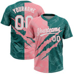 Custom Graffiti Pattern White Teal-Medium Pink 3D Scratch Two-Button Unisex Softball Jersey