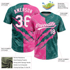 Custom Graffiti Pattern White Teal-Pink 3D Scratch Two-Button Unisex Softball Jersey