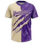 Custom Graffiti Pattern Purple-Cream 3D Scratch Two-Button Unisex Softball Jersey