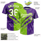 Custom Graffiti Pattern White Purple-Neon Green 3D Scratch Two-Button Unisex Softball Jersey