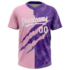 Custom Graffiti Pattern White Purple-Light Pink 3D Scratch Two-Button Unisex Softball Jersey