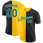 Custom Black Kelly Green-Yellow Split Fashion Performance T-Shirt