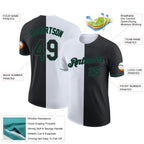 Custom Black White-Kelly Green Split Fashion Performance T-Shirt