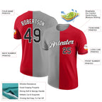 Custom Red Black-Gray Split Fashion Performance T-Shirt