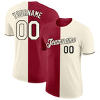 Custom Cream Crimson-Black Split Fashion Performance T-Shirt