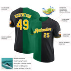 Custom Black Yellow-Kelly Green Split Fashion Performance T-Shirt