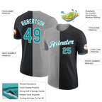 Custom Black Teal-Gray Split Fashion Performance T-Shirt