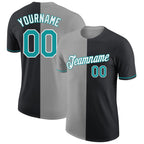 Custom Black Teal-Gray Split Fashion Performance T-Shirt