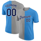 Custom Powder Blue Navy-Gray Split Fashion Performance T-Shirt