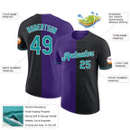 Custom Black Teal-Purple Split Fashion Performance T-Shirt