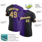 Custom Black Old Gold-Purple Split Fashion Performance T-Shirt